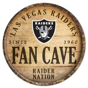 NFL Raiders 14"  Barrel Sign Fan Cave Brown Retro Style Wall Décor Football New